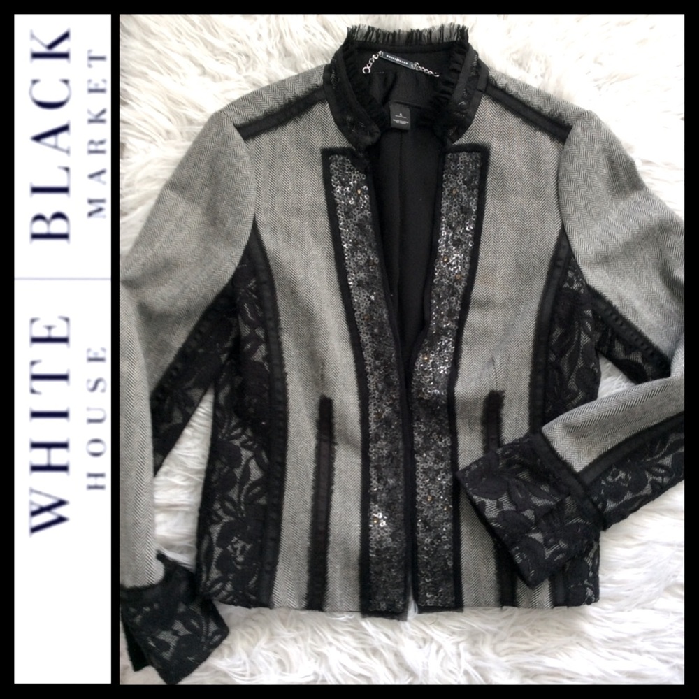 WHBM Herringbone Lace & Sequin Blazer